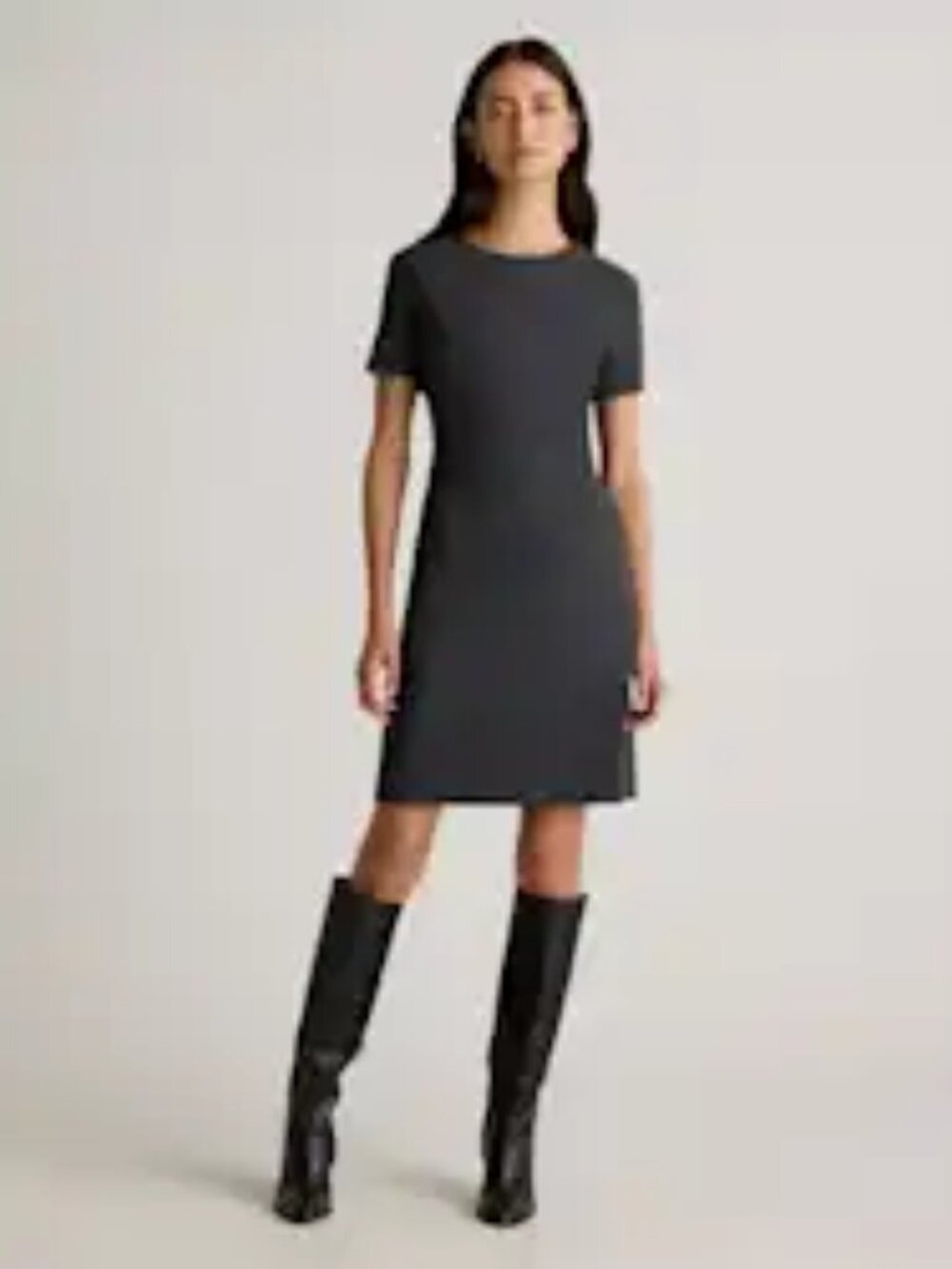 QUINCE Italian Wool Short Sleeve Dress Coal Melange Size 12